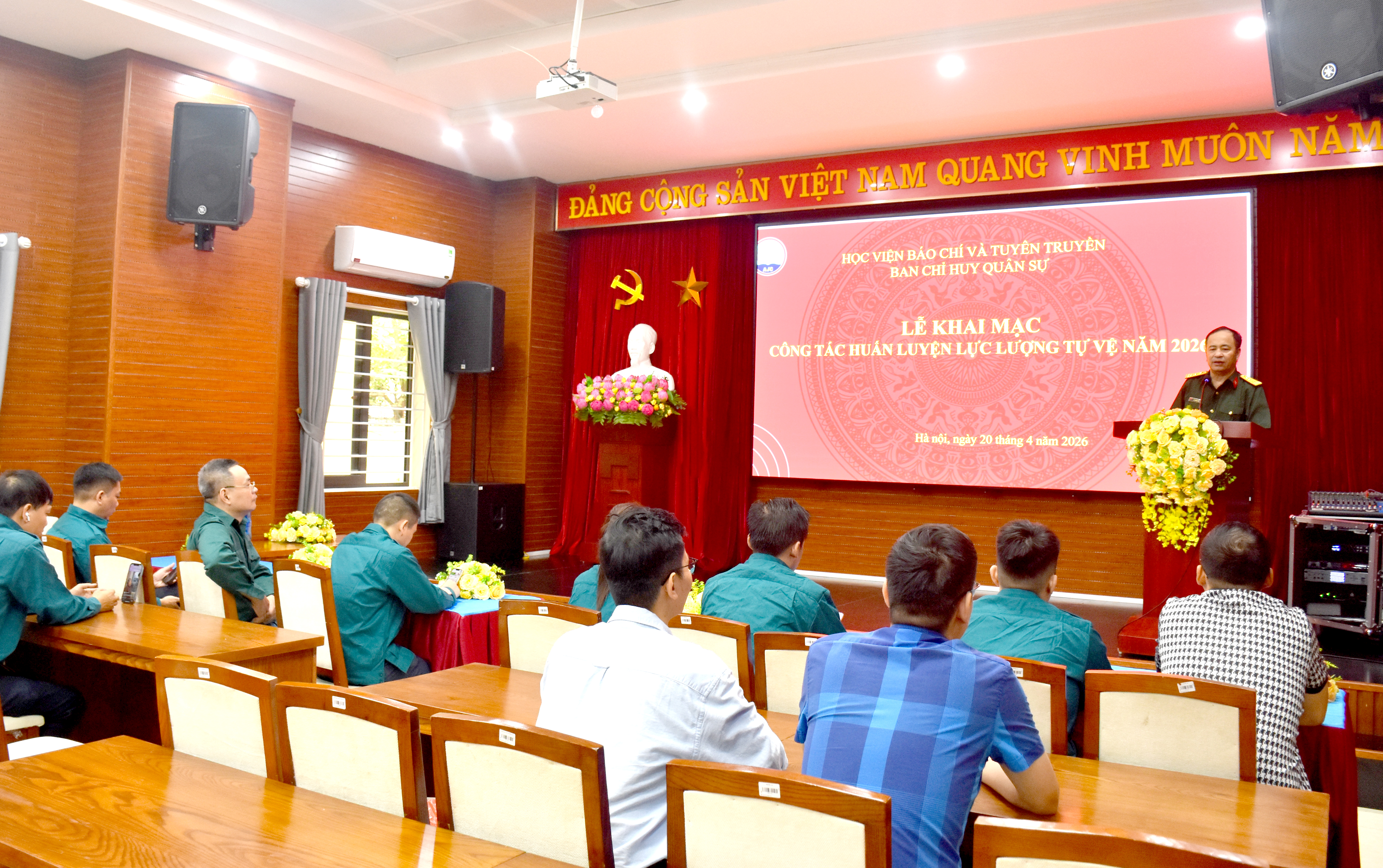 Lễ khai mạc Công tác huấn luyện lực lượng tự vệ năm 2026 diễn ra tại phòng họp nhà E4, Ký túc xá Học viện