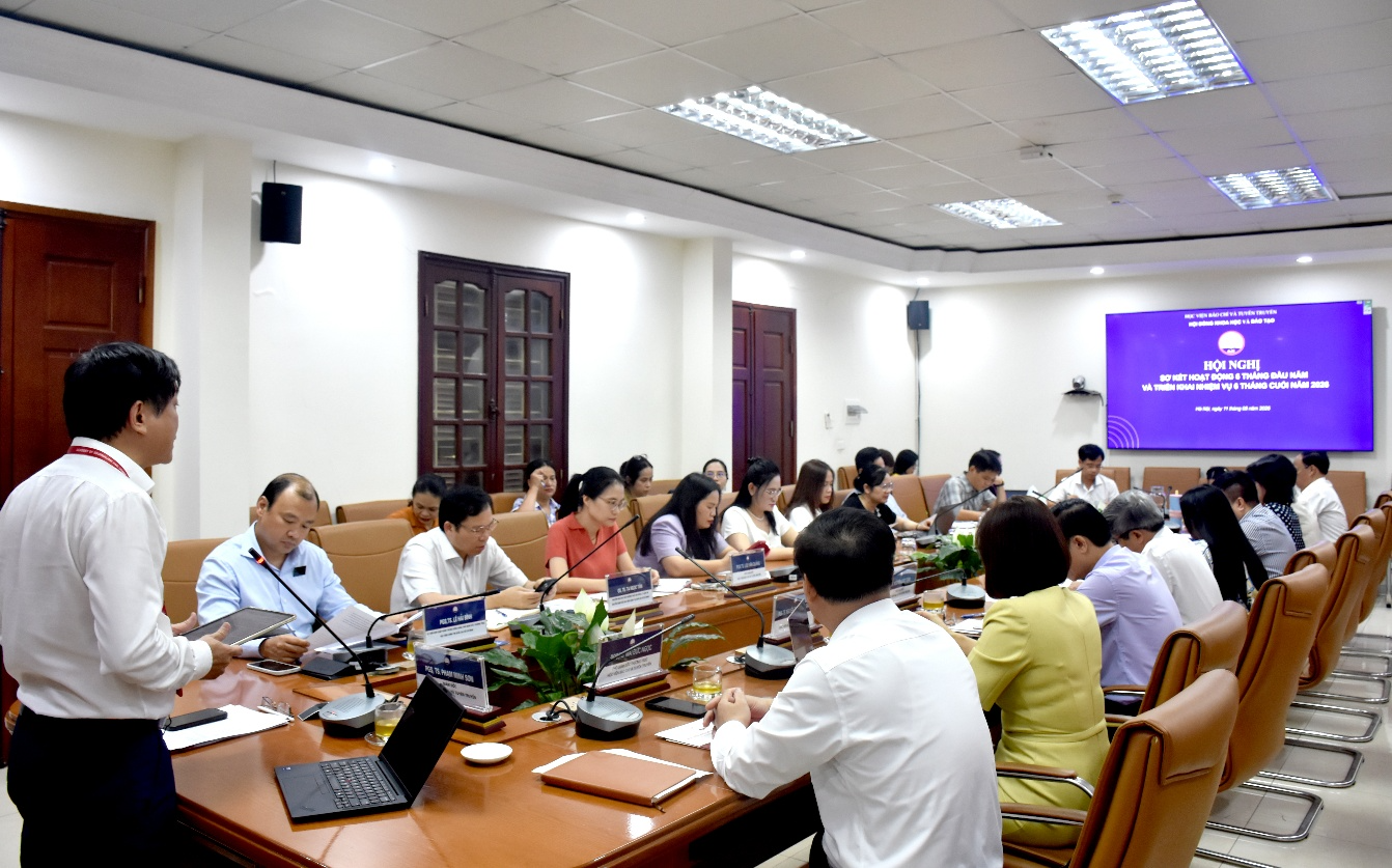 Hội nghị sơ kết công tác 6 tháng đầu năm, triển khai nhiệm vụ 6 tháng cuối năm 2026 được tổ chức tại nhà A3, Học viện Báo chí và Tuyên truyền