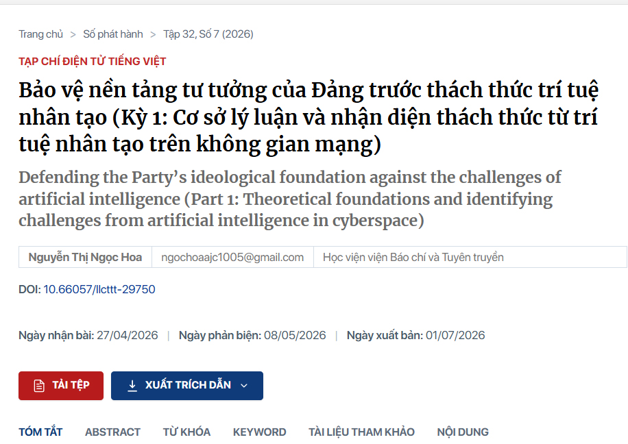 Bảo vệ nền tảng tư tưởng của Đảng trước thách thức trí tuệ nhân tạo (Kỳ 1: Cơ sở lý luận và nhận diện thách thức từ trí tuệ nhân tạo trên không gian mạng)