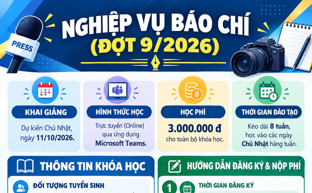 Học viện Báo chí và Tuyên truyền tuyển sinh lớp bồi dưỡng Nghiệp vụ Báo chí đợt 9/2026